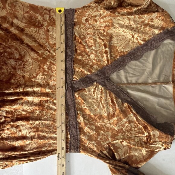 Boho Velvet Brown Wimsygoth Babydoll Dress XL Bell Sleeve Fairy Retro - Picture 10 of 12